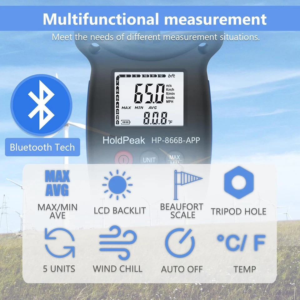 Handheld Anemometer Bluetooth Digital Wind Speed Gauge Wind Temp for HVAC Drone - Image 4 of 4