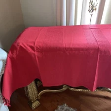 Threshold Dark Red Cotton Fringed Table Throw  75" x 60”
