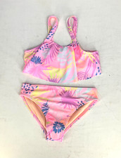 Wonder Nation Girl M 7-8 Pink Tropical Print 2-Piece Flounce Bikini Swimsuit
