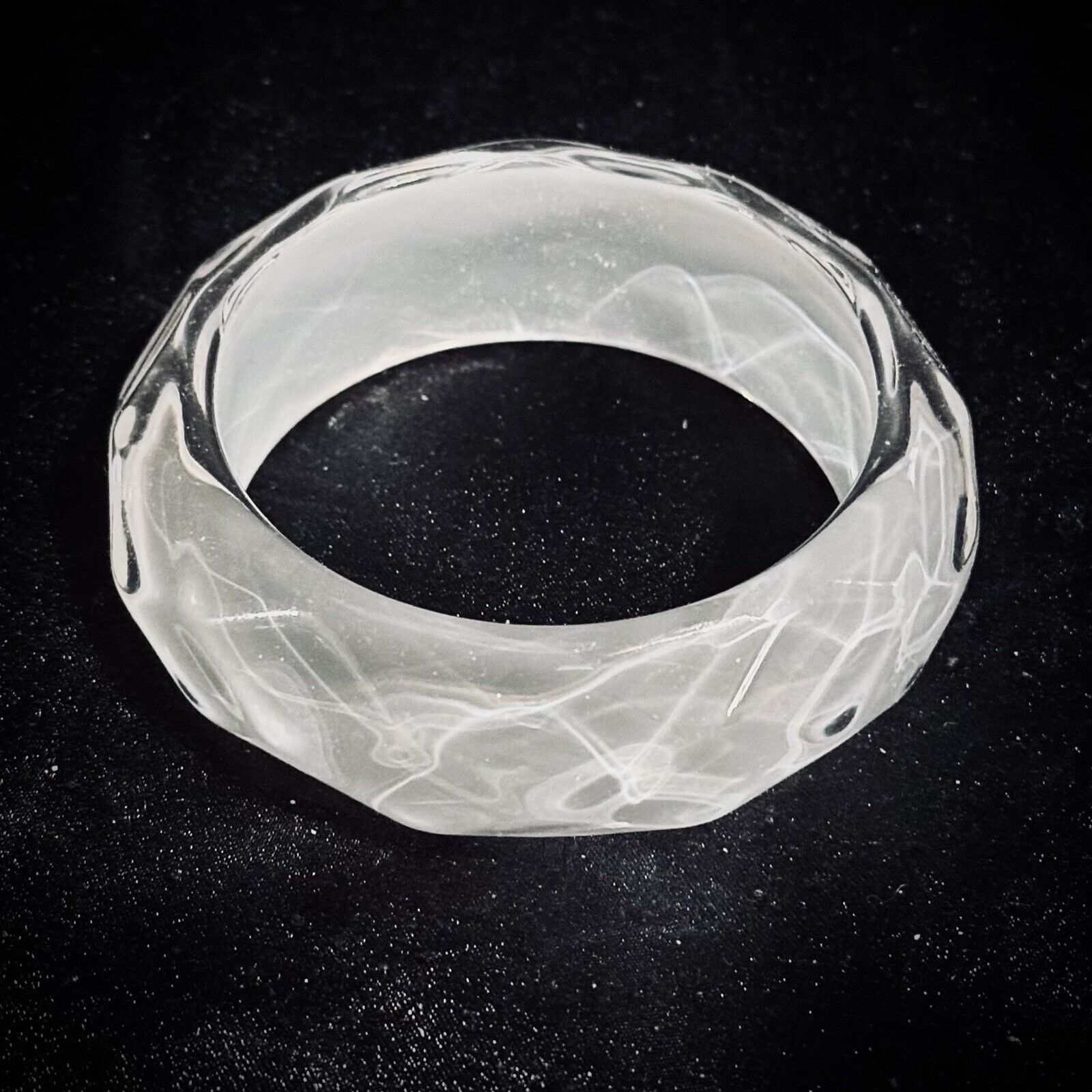 Vintage Clear Frosted Bangle Wavy Fascetted Light… - image 3