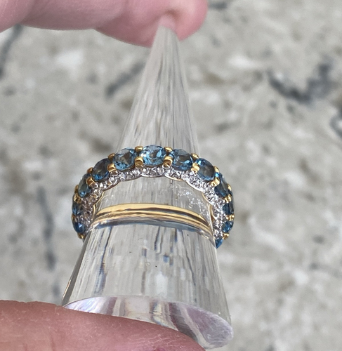 Rarities Carol Brodie Gold Vermeil Blue Topaz White Zircon Eternity Ring - Picture 10 of 14