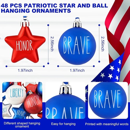 12 Pcs Patriotic Ornaments or Flag 4th of July Independence Day USA Decorations - Picture 9 of 9