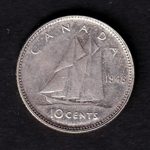 Canada 1946 10c Ten Cent Silver Coin King George VI Extra Fine .800 Silver