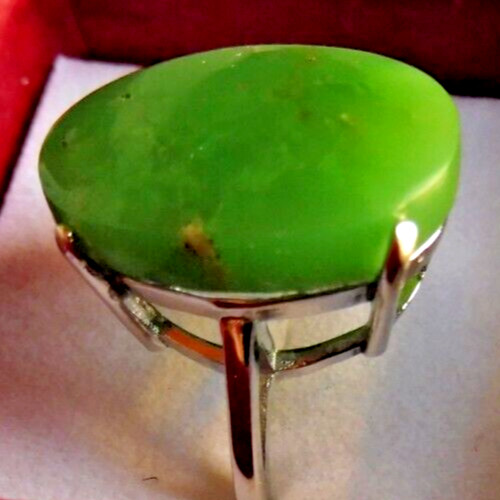 Bague en chrysoprase véritable d'exception en argent massif ciselé - 4