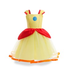 Princess Daisy Cosplay Girl Dress Kids Costume Game Princess Roleplay Tutu Skirt