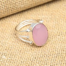 Pink Chalcedony Gemstone Handmade 925 Sterling Silver Jewelry Ring