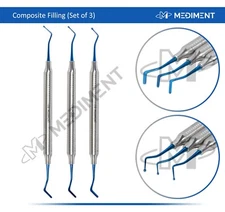 3 Pcs Dental Composite Filling Instrument Blue Titanium Coated Restorative Kit