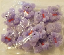 Lot of 12 Darice Craft Lavender Miniature 1" Flocked Teddy Bears w/ Red Bow Tie