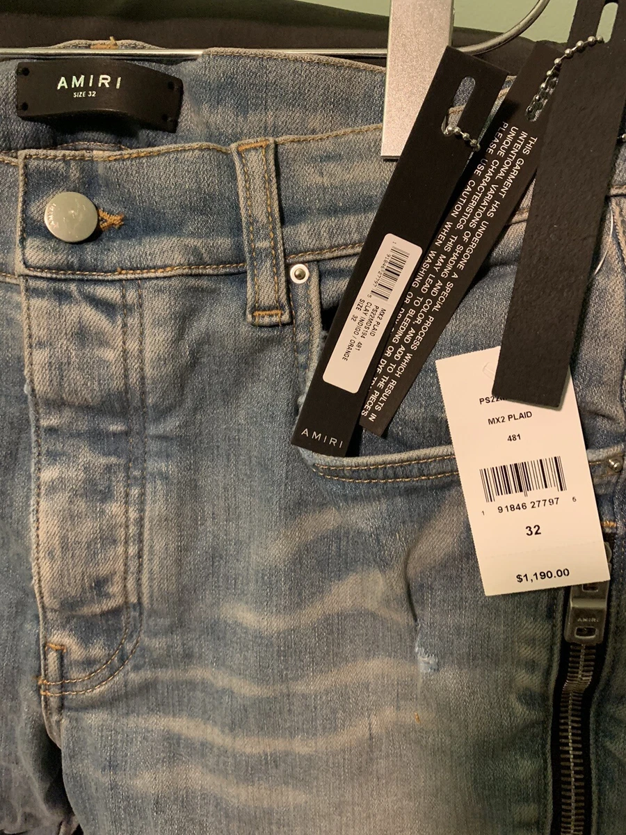 NWT $1190 Amiri MX2 Plaid Skinny Clay Indigo Orange Denim Jeans
