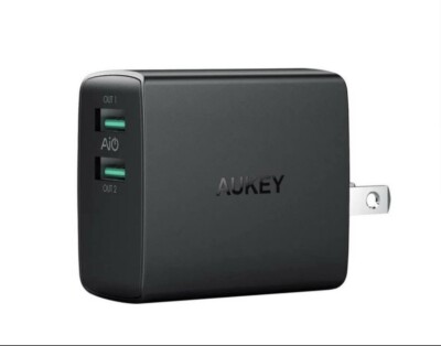 AUKEY 2 port USB Wall Charger foldable plug AiPower Adaptive Charging Technology