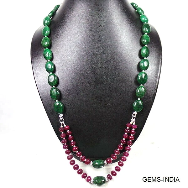 Natural Ruby Emerald Gemstone Handmade Beaded Designer Necklace For Women 26