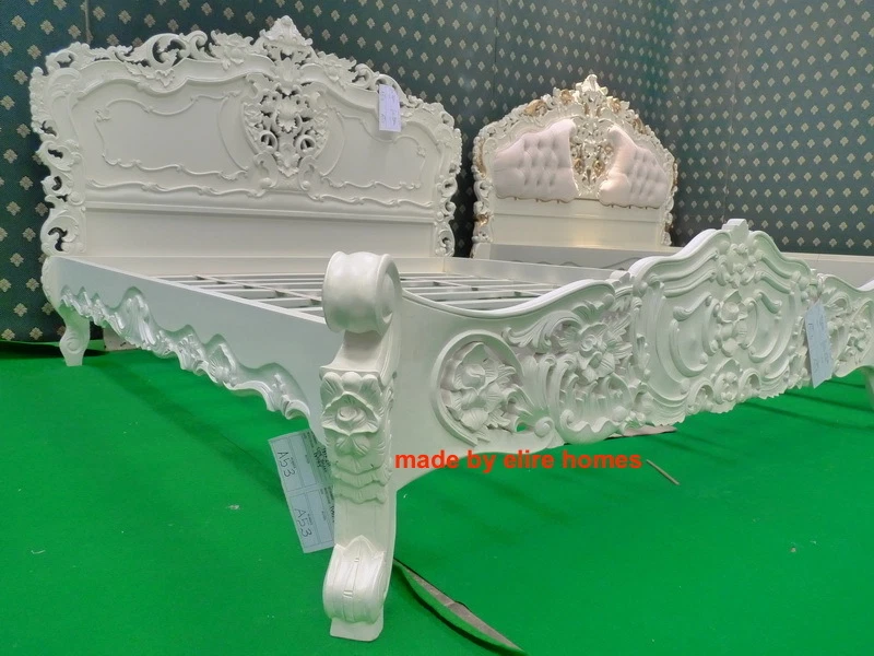 UK STOCK ~ 6' Super King Crema Marfil Estilo Francés Diseñador Cama Rococó Foto 2 de 4