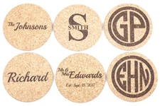 2 Personalized Drink Coasters, Engraved Natural Cork Coasters, Customized Gift