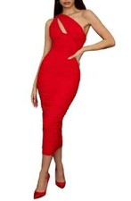 HOUSE of CB Valentina Scarlet Asymmetric Cutout Ruched Dress XS Plus Cup D-E 2/4