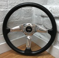 Volante 360mm originale Momo a goccia 3 razze in pelle nera. Retro 1995. 7B