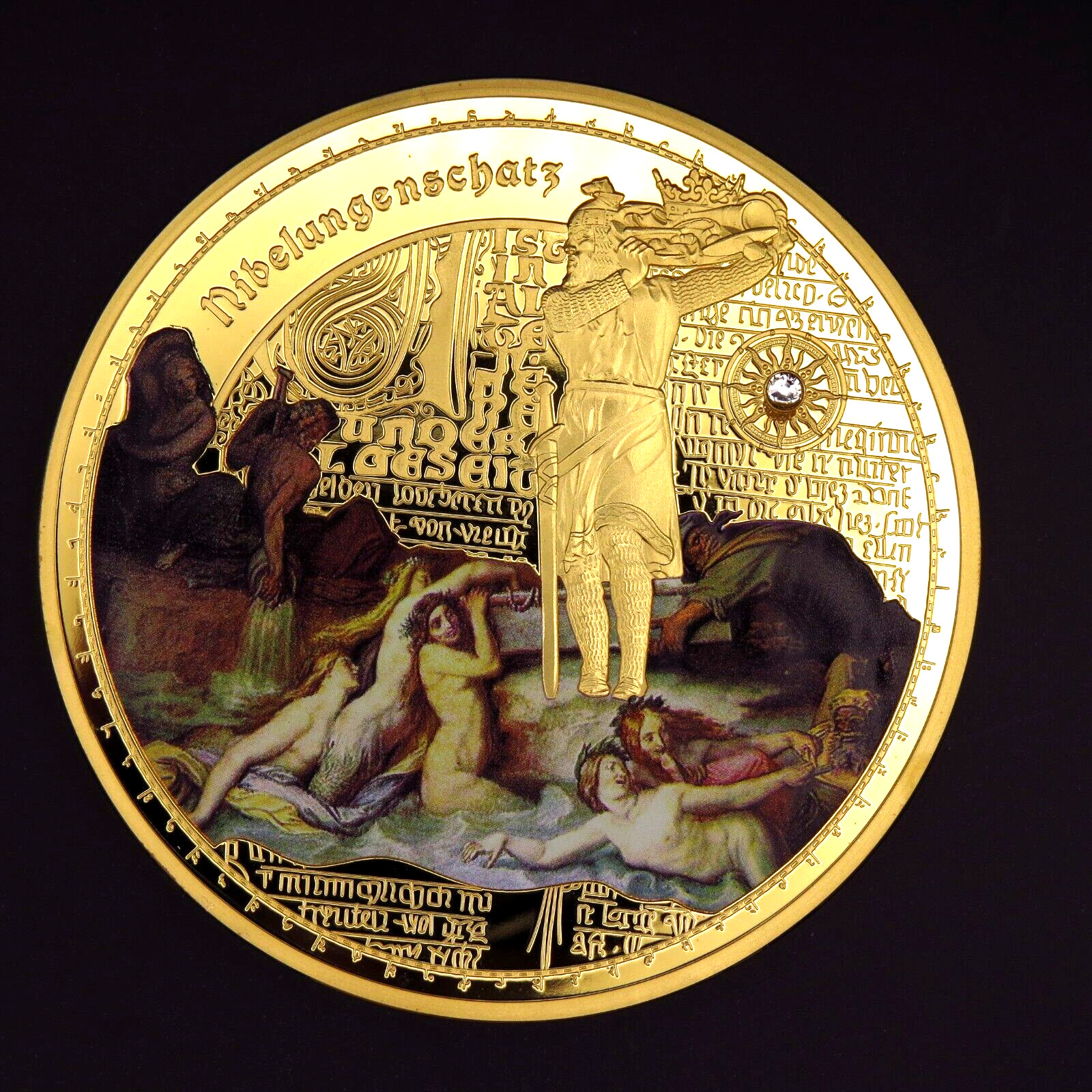 "Nibelungenschatz - Schätze und Mysterien" , goldfarbene Kupfer - Medaille, 70mm