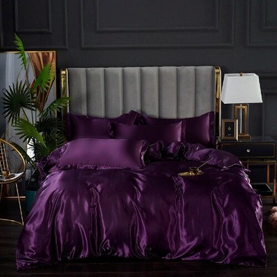 Rayon Bedding Set Queen Size Duvet Cover Set High-End Solid Color Bed Cover