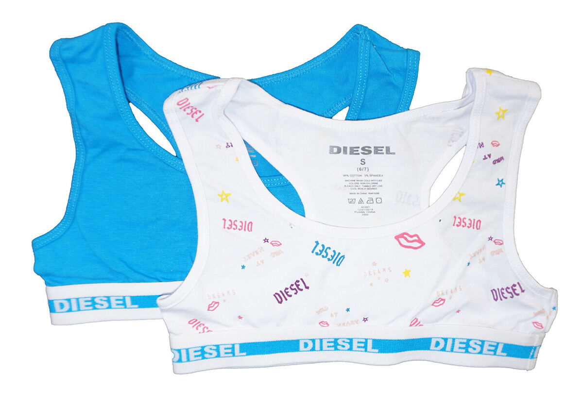 Diesel Girls Blue & White Script Two-Piece Racer Back Sports Bra Size S M L