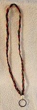 CHRISTMAS BEADED LANYARD GOLD, RED AND GREEN and WHITE BIG BEAD 18  LONG USED