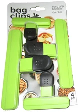 Kitchen BAG CLIP SET ~ 4 Count  ~ Green ~ Easy Grip Handles