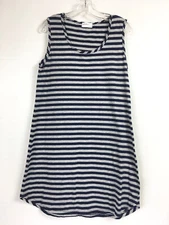 Allen Allen Womens Large T Shirt Tank Dress Blue Gray Stripe Sleeveless