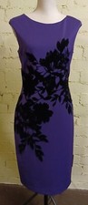 ROMAN sleeveless dress, UK 12, purple/black flock floral, stretch BNWT