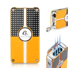 Metal Cigar Lighter Punch 3 Flame Jet Torch Lighters Windproof Gift Box No Gas