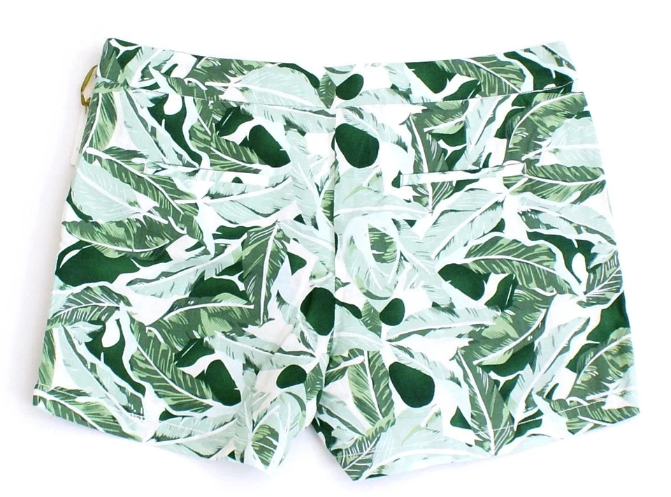 Bermuda casual feminina Saint Tropez West mistura de linho verde palma floral nova com etiquetas - Imagem 2 de 2