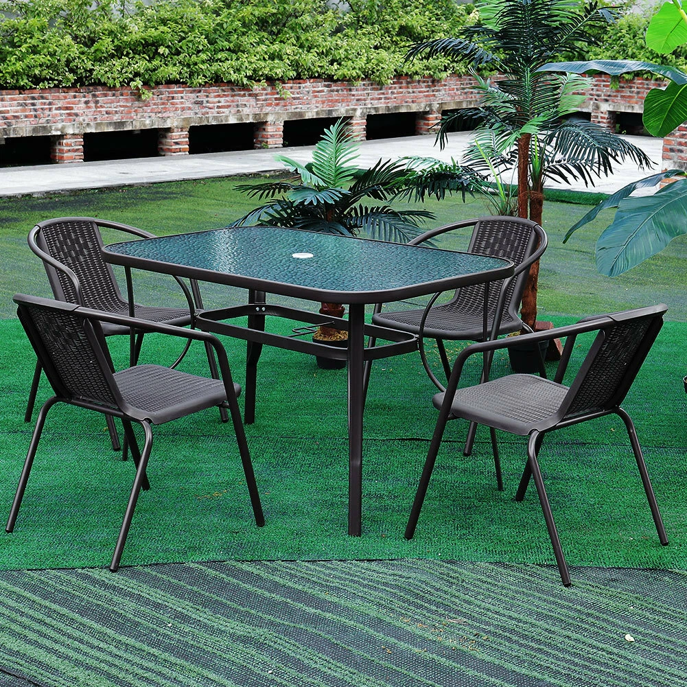 Garden Dining Table Chairs Seat Patio Furniture Set with Parasol