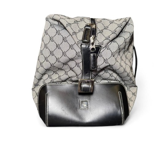 Bolso de Lona Ralph Lauren Grande Negro Jacquard y Cuero Fin de Semana con Etiqueta - Imagen 6 de 8