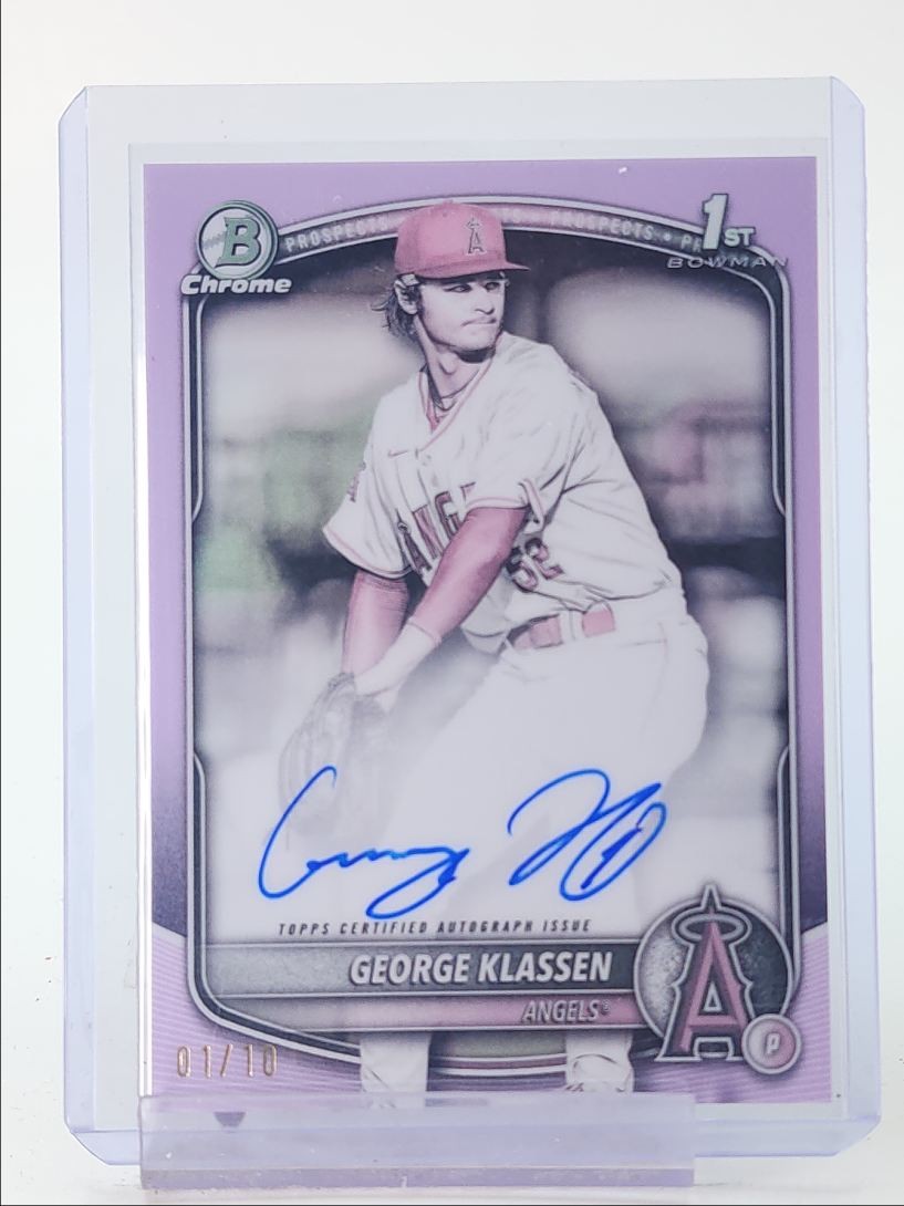 GEORGE KLASSEN 2025 BOWMAN CHROME 1ST PEARL REFRACTOR AUTO 01/10 Q1725