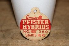 Vintage 1940's Genuine Pfister Hybrids Seed Corn Farm Metal Field Fence Tag Sign