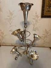 Vintage Silver plate 7 Trumpet Shaped Vases Epergne Centerpiece 20.5 Inches Tall