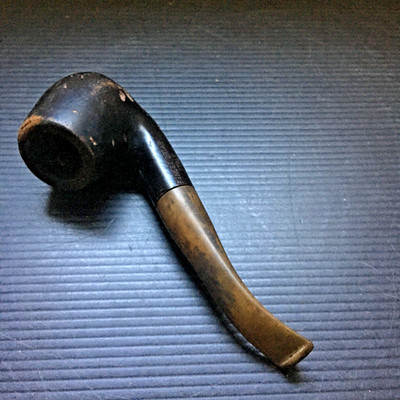 Antique Hand Made Finest Briar Italy Smoking Pipe with Bent Stem and Dark Patina