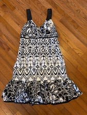 Ann Taylor Black & White Geometric Floral Cotton Dress Size 10 Women's