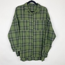 Nasty Gal Oversized Plaid Flannel Shirt Green Black White Women's Size 8