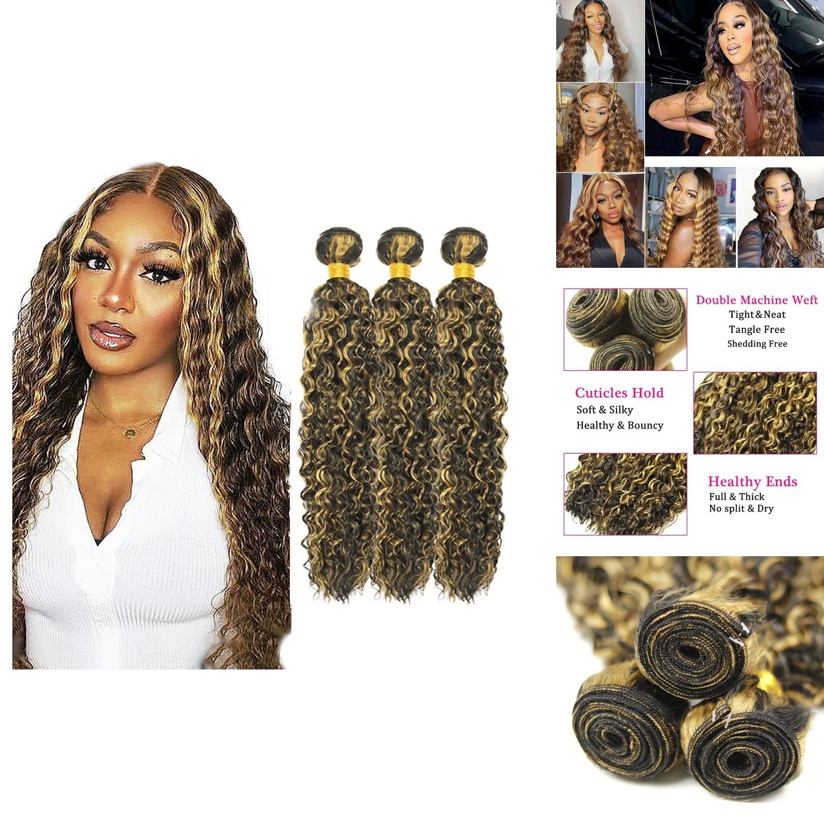 Habiliana Human Hair Bundles 14 16 18 Inch P1B/27 Brazilian Virgin Quick Weave