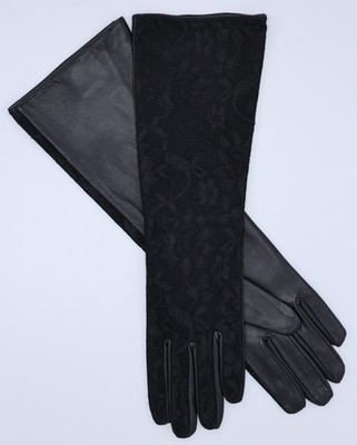 Jessica Simpson Sexy Black Leather & Lace Polyester Lined Gloves NWOT
