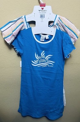 2pk ROXY Youth Girls Dress Set Assorted Sizes Pink Stripe & Blue Popover Tee New