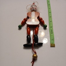 Santa Claus Wooden Pull String Toy Souvenir Red White 7.5" Inches Vintage 1980s