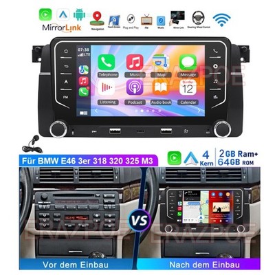 64GB Autoradio Für BMW E46 3er 318 320 325 M3 Carplay Android 15 GPS Navi FM BT