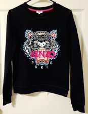 Kenzo Paris Tiger Embroidered Logo Sweatshirt Black Jumper Crew Women's Size S