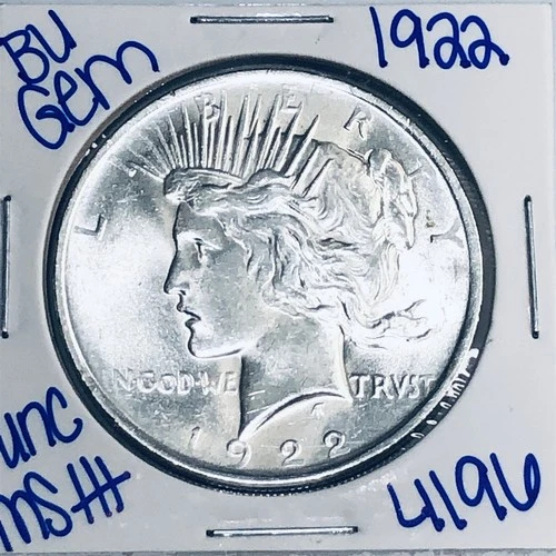 1922 BU UNCIRCULATED SILVER PEACE DOLLAR AUTHENTIC U.S. MINT FREE SHIPPING 4196