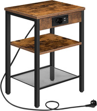 Tavolino Con Stazione Di Ricarica E Porta USB, Comodino a 3 Ripiani Con Ripiani 