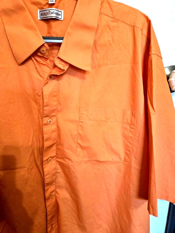 Biagio 100% Cotton Mens Short Sleeve Solid Orange Color Dress Shirt size 3XL 756 - Image 4 of 4