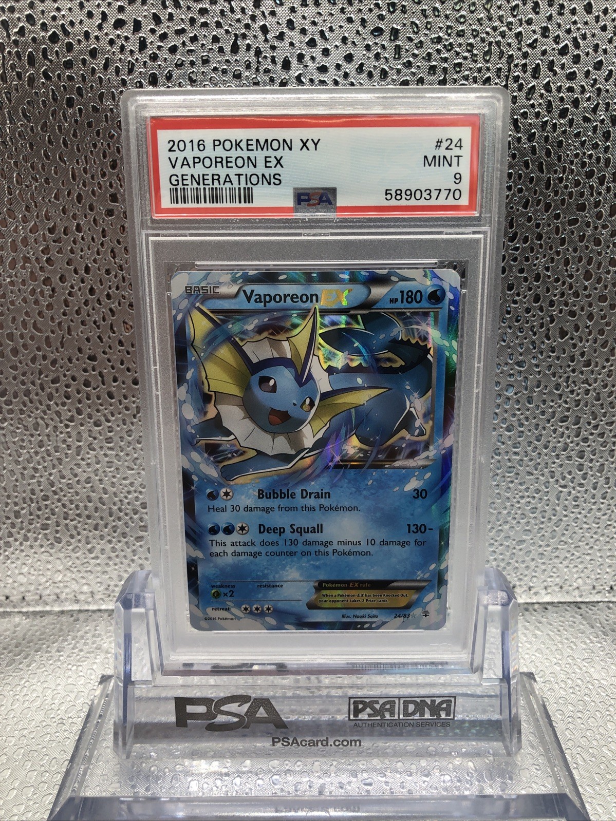 Pokemon Card - Vaporeon EX 24/83 - Generations - Holo - PSA 9 Mint