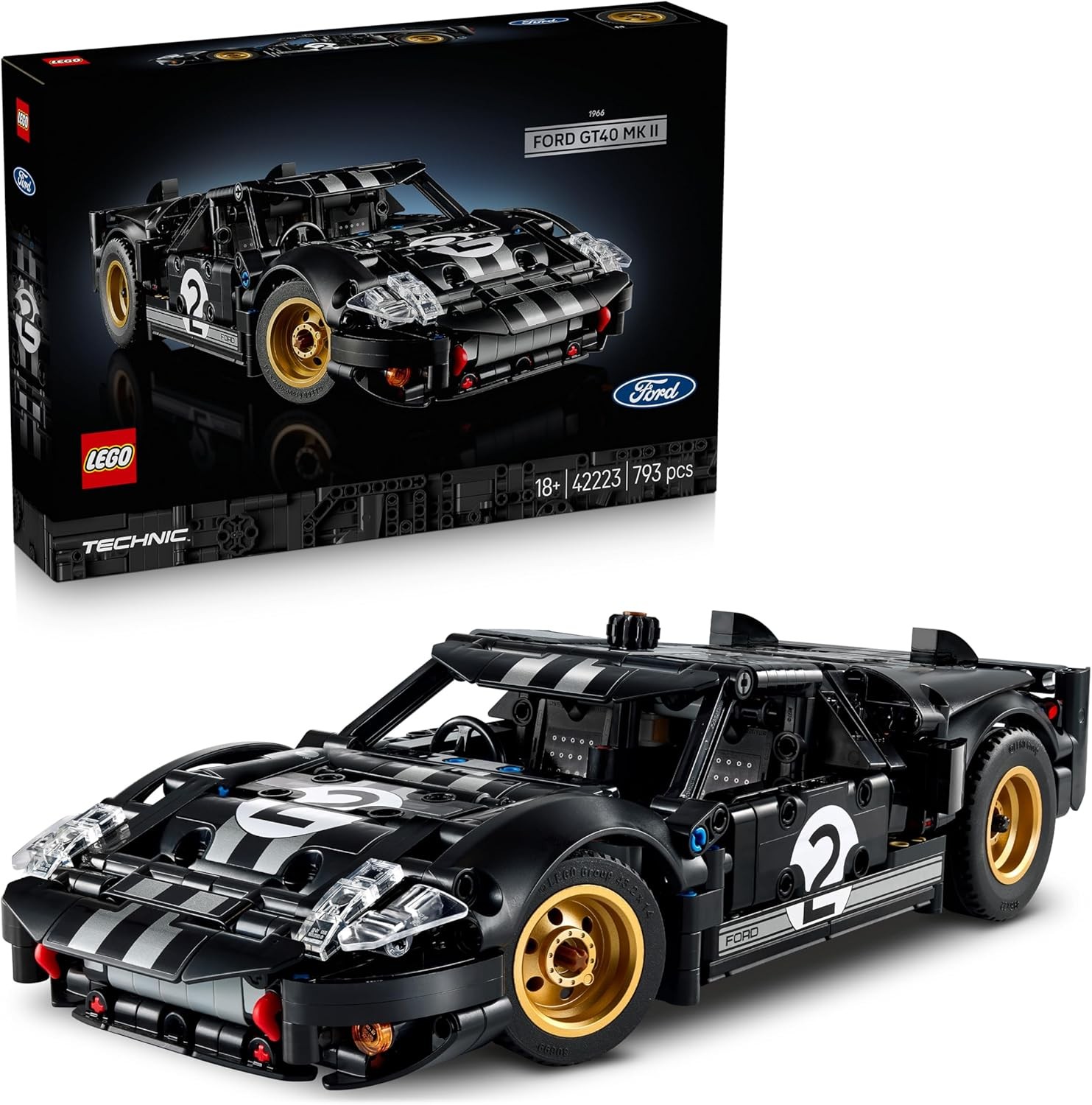Lego Technic Nero/Argento 42223 Lego® Technic 1966 Ford Gt40 Mkii Macchina Da Corsa (42223) - Immagine 16