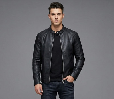 Men s Black Genuine Leather Jacket Slim Fit Cafe Racer Biker Motorcycle Coat