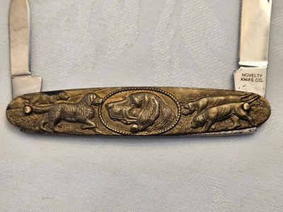 Hunting Dog Pocket Knife Embossed Brass Body Novelty Knife Co