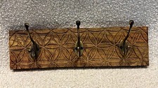 Wall Mounted Brown Wood Coat Rack Panel w/ 3 Metal Hooks, 15 in Long